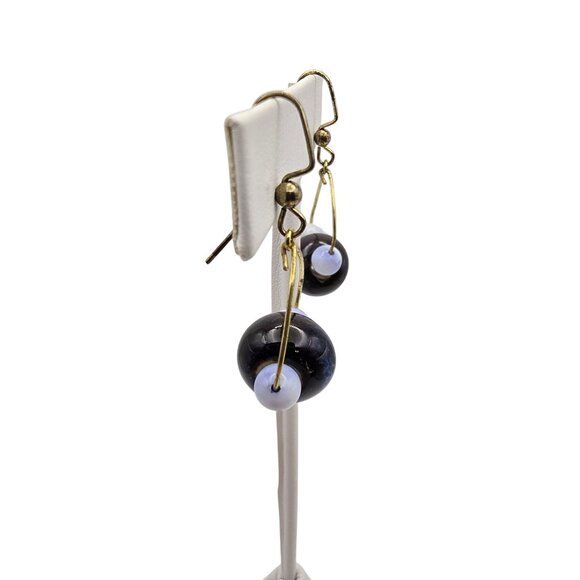 Women's Fashion Jewelry Blue Tone Beaded Loop Dangle Drop Hook Back Earrings - Picture 3 of 9